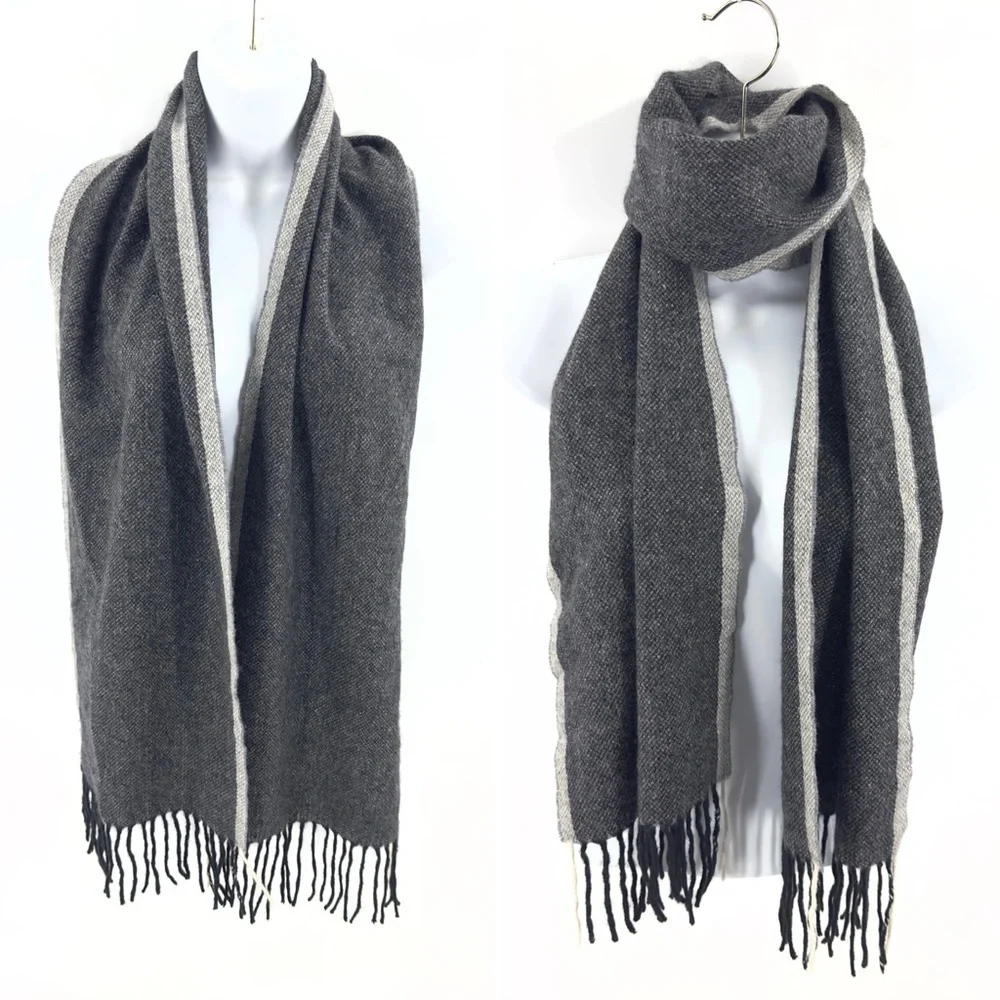 Club Room 100% Cashmere Scarf Gray Fringe Trim Unisex Adult Quiet Luxury Soft